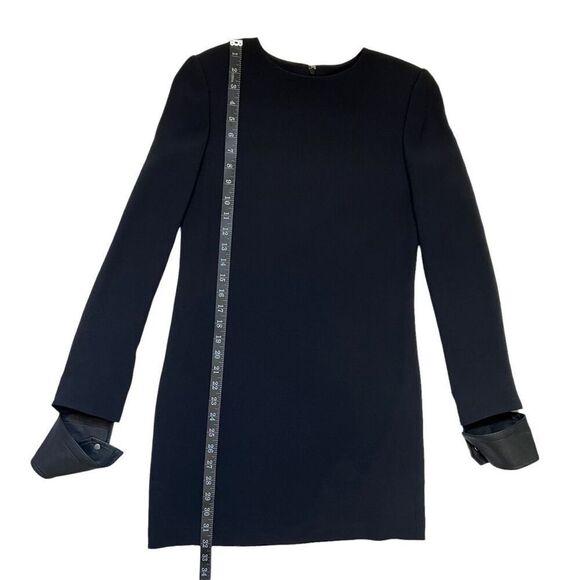 HELMUT LANG Shift Black MINI Dress NWOT XSmall Leather Cuff Crepe Viscose - Picture 5 of 11